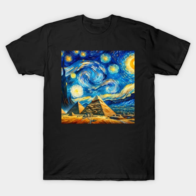 Pyramids of Giza Starry Night - Beautiful Iconic Places T-Shirt by Edd Paint Something